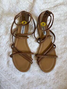 Steve Madden Brown Braided Lace-Up Flat Sandals